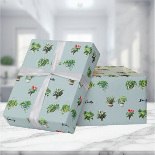 Cute Custom Name Plant Lover Wrapping Paper