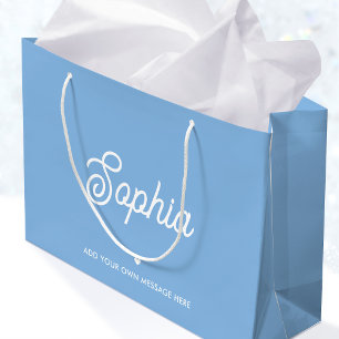 Cute Custom Name Pretty Blue Modern Birthday Large Gift Bag