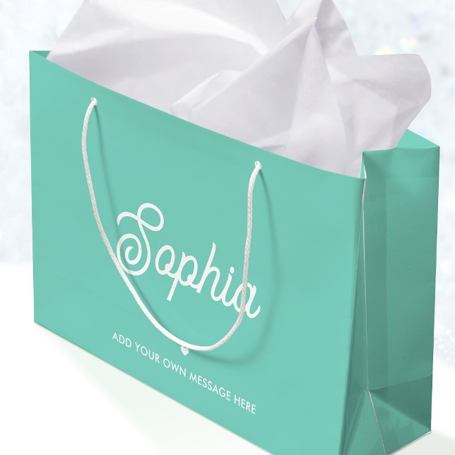 Cute Custom Name Pretty Mint Modern Birthday Large Gift Bag (Creator Uploaded)