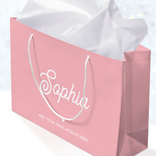 Cute Custom Name Pretty Pink Modern Girly Birthday Large Gift Bag