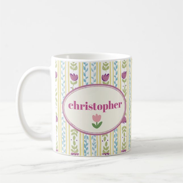 Cute Custom Name Stripes Coffee Mug (Left)