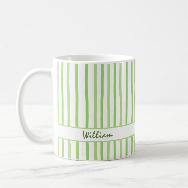 Cute Custom Name Stripes Pattern Coffee Mug (Left)