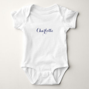 Cute Custom name text navy blue white Baby Bodysuit