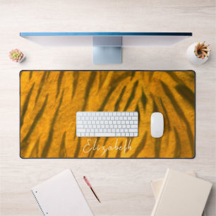 Cute Custom Name Tiger Fur Pattern Desk Mat