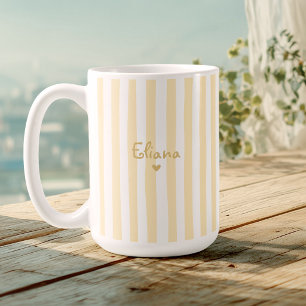 Cute Custom Name Yellow Stripes Girly Coffee Mug