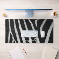 Cute Custom Name Zebra Fur Pattern Desk Mat