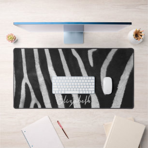 Cute Custom Name Zebra Fur Pattern Desk Mat