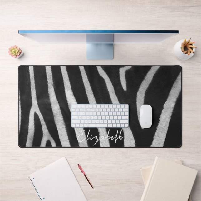 Cute Custom Name Zebra Fur Pattern Desk Mat (Office 1)