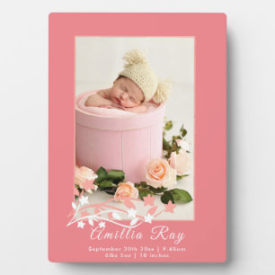 Cute Custom Newborn Baby Girl Birth Stats Plaque