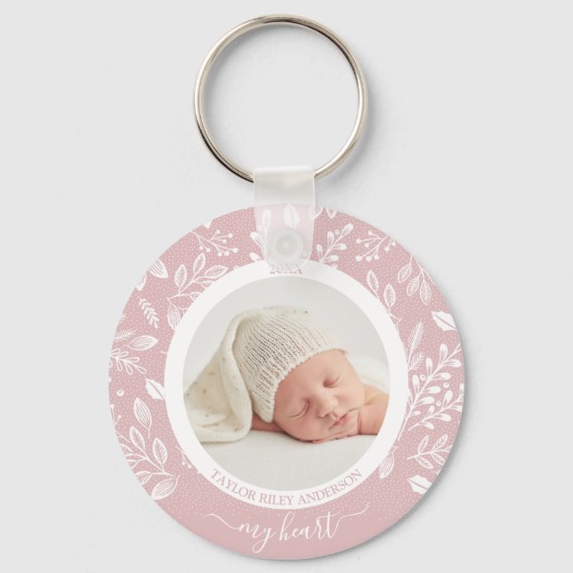 Cute Custom Newborn Photo Keychain (Front)