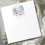 Cute Custom Notepads Personalized Stationery Gifts<br><div class="desc">Elevate your stationery obsession with these cute personalized notepads featuring my hand-painted watercolor artwork, By The Shoreline. This charming design showcases a woman standing on a Florida beach with a hat, blending soft shades of pink and blue for a serene coastal vibe. Use the template to customize with your name...</div>