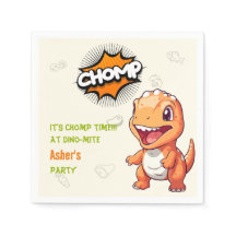 Cute Custom Orange Dinosaur Party Napkin 