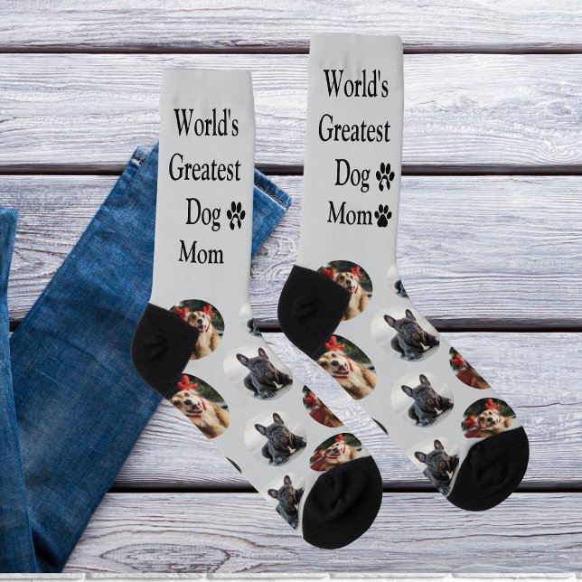 Cute Custom Pattern Dog Mom Photo Socks (Creator Uploaded)