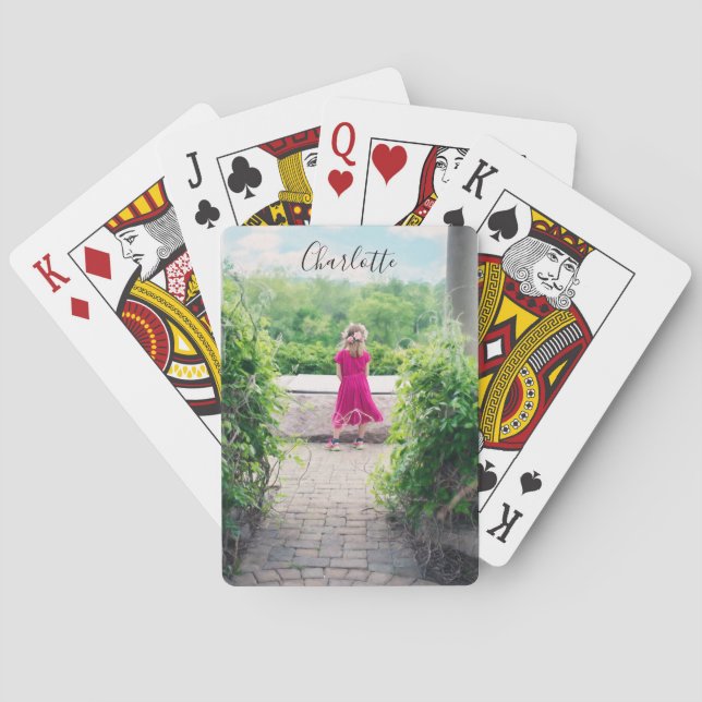 Cute Custom Personalized Child Photo Name Template Playing Cards (Back)