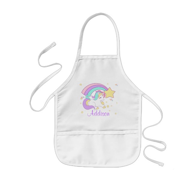 Cute Custom Personalized Magical Rainbow Unicorn Kids Apron (Front)