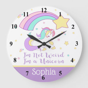 Cute Custom Personalized Magical Rainbow Unicorn Large Clock