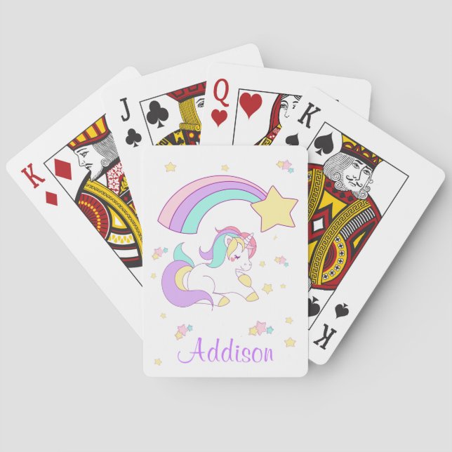 Cute Custom Personalized Magical Rainbow Unicorn Playing Cards (Back)