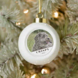Cute Custom Pet Dog Photo Personalized Ceramic Ball Christmas Ornament