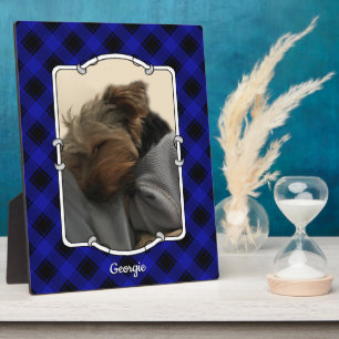Cute Custom Pet Photo Frame Blue & Black Plaid