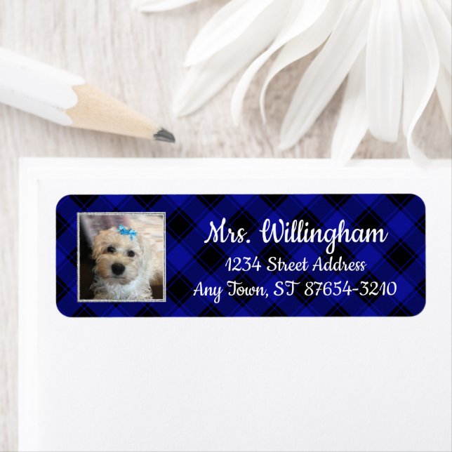 Cute Custom Pet Photo Frame Blue & Black Plaid (Insitu)