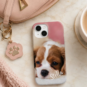 Cute Custom Pet Photo with Personalized Name iPhone 15 Case