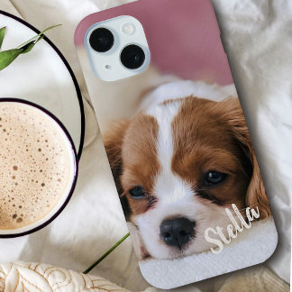 Cute Custom Pet Photo with Personalized Name iPhone 15 Case