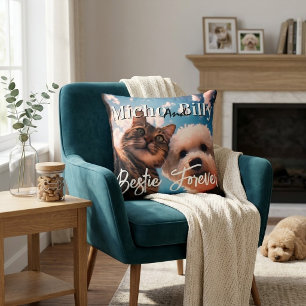 Cute Custom Pet Selfie Photo Besties Forever Throw Pillow