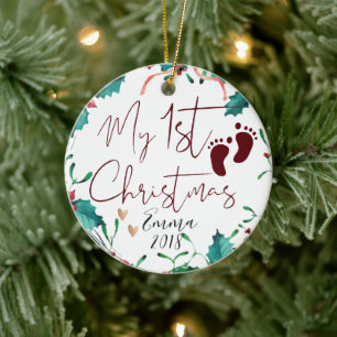 Cute Custom Photo Baby First Christmas Tree Ceramic Ornament
