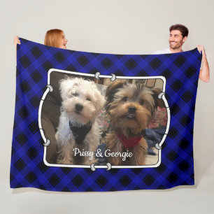 Cute Custom Photo Frame Classic Blue & Black Plaid Fleece Blanket