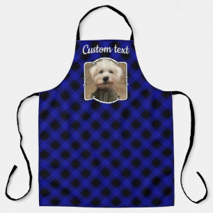 Cute Custom Photo Frame Dog Pet Blue & Black Plaid Apron