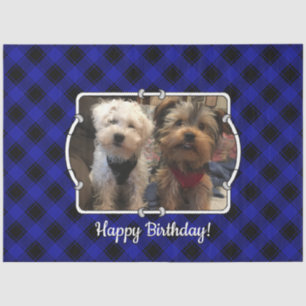 Cute Custom Photo Frame Pet Blue & Black Plaid Tissue Paper