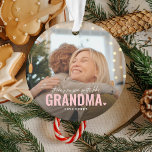 Cute Custom Photo Keepsake GRANDMA Gift Ornament<br><div class="desc">Modern Custom Photo Christmas Ornament with the text 'There's no one quite like GRANDMA' featuring a combination of script and sans typography and a cute little heart. Personalize with the name of whom it's from. This ornament would work for (grandpa, mother, father, sister etc). A precious keepsake gift for family...</div>