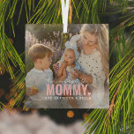Cute Custom Photo Keepsake MOMMY Gift Glass Ornament<br><div class="desc">Modern Custom Photo Christmas Ornaement with the text 'There's no one quite like MOMMY' featuring a combination of script and sans typography and a cute little heart. Personalize with the name/s of whom it's from. This ornament would work for (grandpa, mother, father, sister etc). A precious keepsake gift for all...</div>