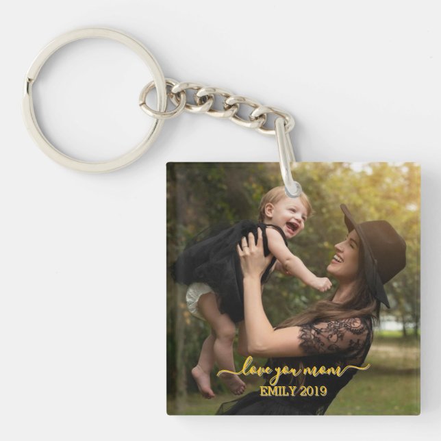 Cute custom photo love you mom keychain (Front)