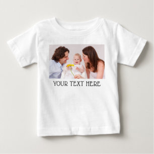 Cute Custom Photo & Name Text White Baby T-Shirt