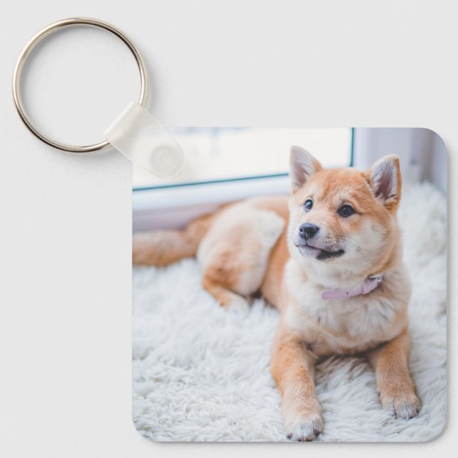 Cute Custom Photo Pet Dog Name Keychain (Front)