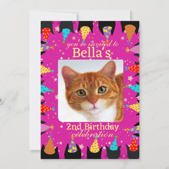 Cute Custom Photo Pink Cat Birthday Party  Invitation (Front)