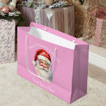 Cute Custom Pink From Santa Claus Kids Christmas Large Gift Bag<br><div class="desc">Customize this pretty pink from Santa Claus large blue gift bag with your own personalized text with your kids name in white script. This beautiful old fashioned drawing of Santa's red hat and white beard are the perfect holiday stickers for your children's presents under the tree on Christmas day. A...</div>