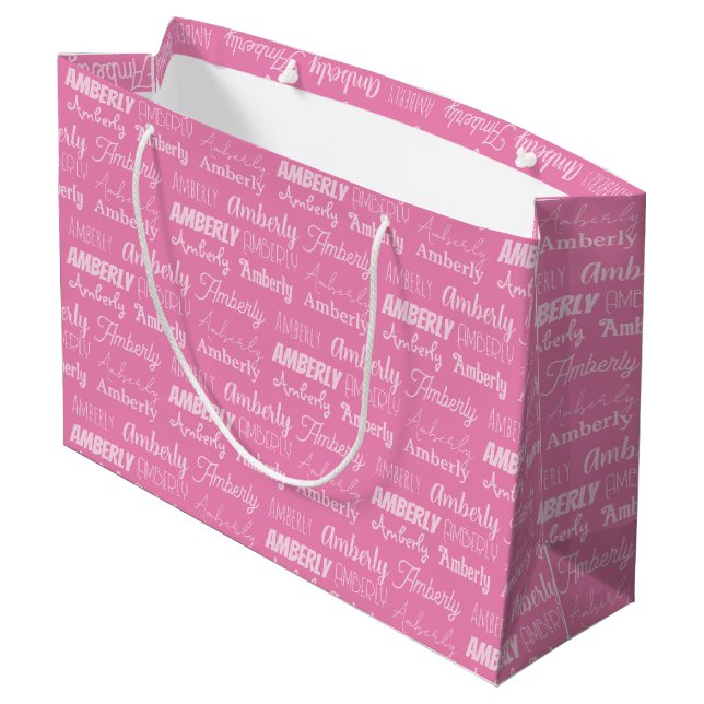 Cute Custom Pink Name Typography Girls Birthday Large Gift Bag (Back Angled)