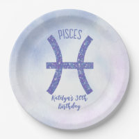 Cute Custom Pisces Sign Purple Birthday Party