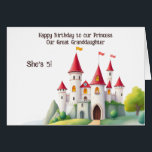 Cute Custom Princess Castle Photo Birthday Card<br><div class="desc">A fairytale-worthy birthday card fit for a royal celebration! Featuring a charming castle illustration and space to personalize both the relationship (like “Great Granddaughter”) and the child’s age on the front, this card is perfect for making a little princess feel extra special. Inside, upload your own photo and edit the...</div>