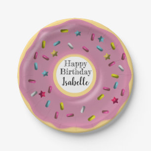 Cute Custom Purple Doughnut Decor   Happy Birthday Paper Plate