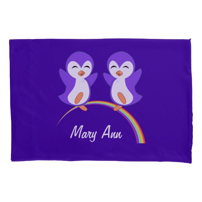 Cute Custom Purple Penguin Pillowcase (Front)