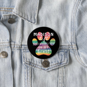 Cute Custom Rainbow Bridge Paw Prints On My Heart 3 Inch Round Button