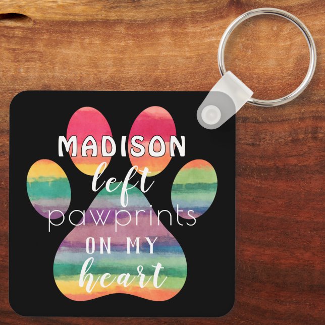 Cute Custom Rainbow Bridge Paw Prints On My Heart Keychain (Back)