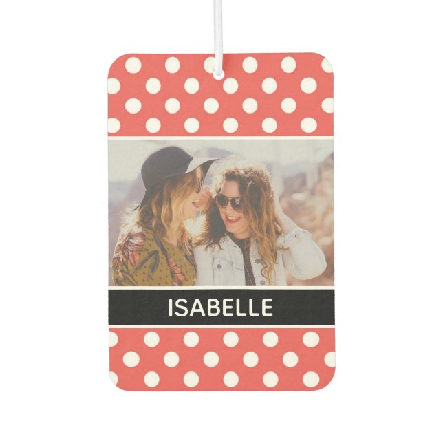 Cute Custom Red Polka Dot Photo Personalised Air Freshener (Front)