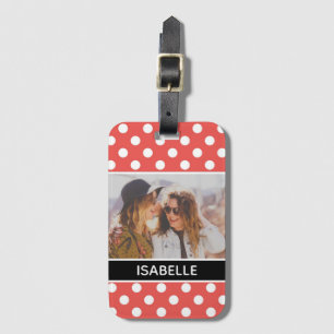 Cute Custom Red Polka Dot Photo Personalised Luggage Tag