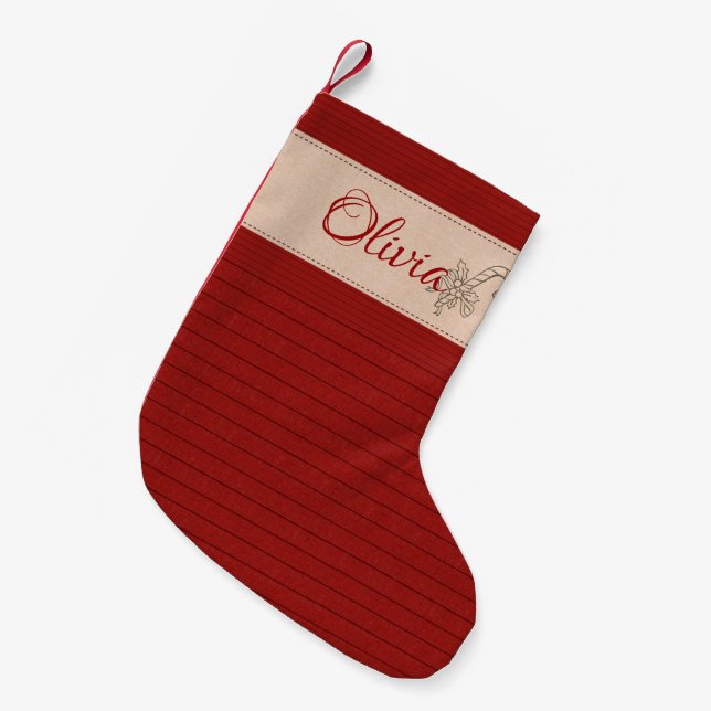 Cute Custom Red Stripes Rustic Christmas Stocking (Front (Hanging))