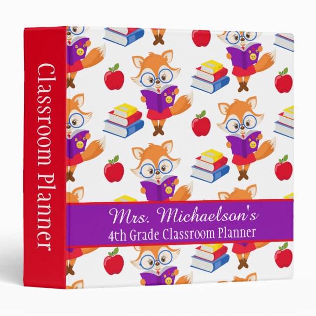 Cute Custom School Teacher Fox Binder (Front/Spine)