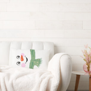 Cute Custom Snowman with Green Scarf  Lumbar Pillow